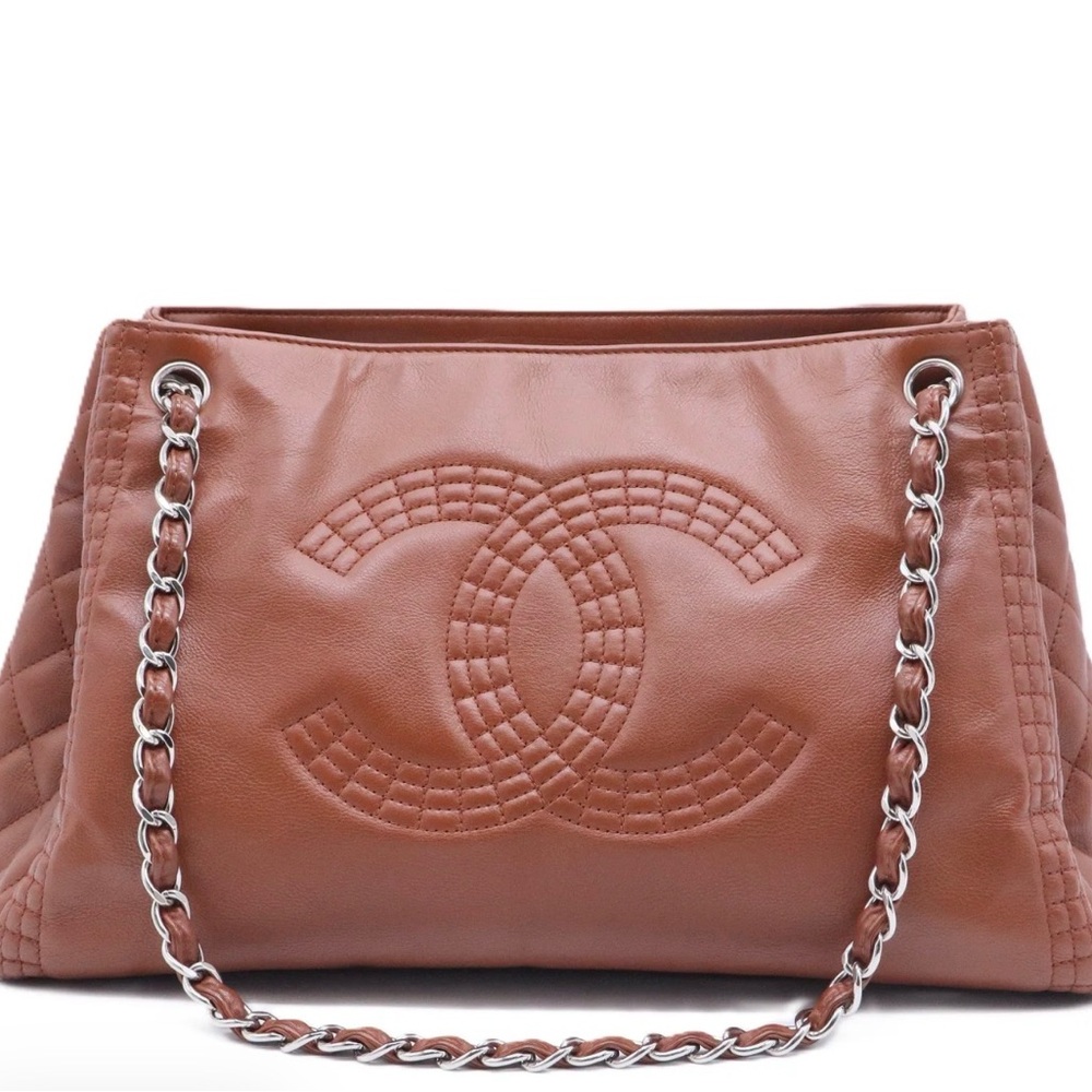 CHANEL Calfskin Coco Bengal Open Accordion Tote Brown